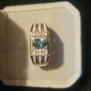 Indian Ocean Apatite and Moissanite Men's Ring